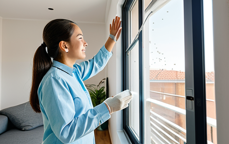 비염 예방을 위한 외부 환경 관리 - Clean Home Environment**

"A bright, airy living room with sunlight streaming through clean windows,...