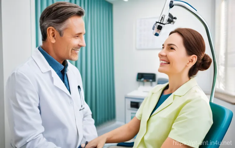 이명 치료를 위한 전문 병원 추천 - **Prompt:** A serene and brightly lit medical examination room within a specialized tinnitus clinic....