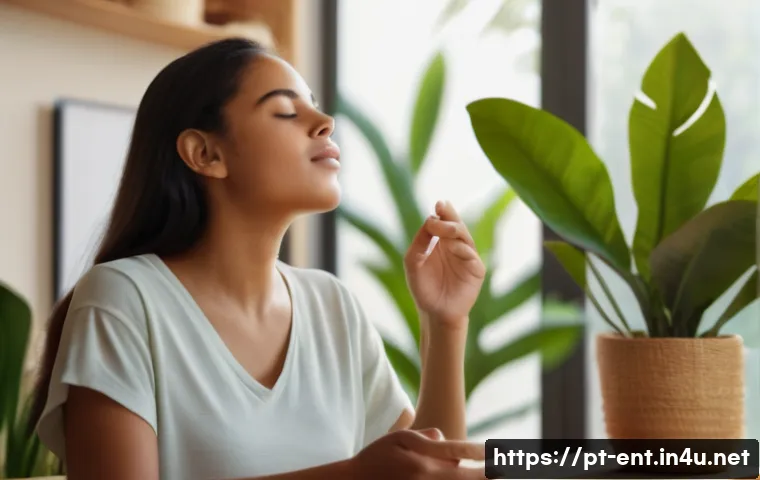 성대 이상 예방을 위한 목 관리법 - A young Brazilian woman in a bright, cozy living room performing gentle vocal exercises in the morni...